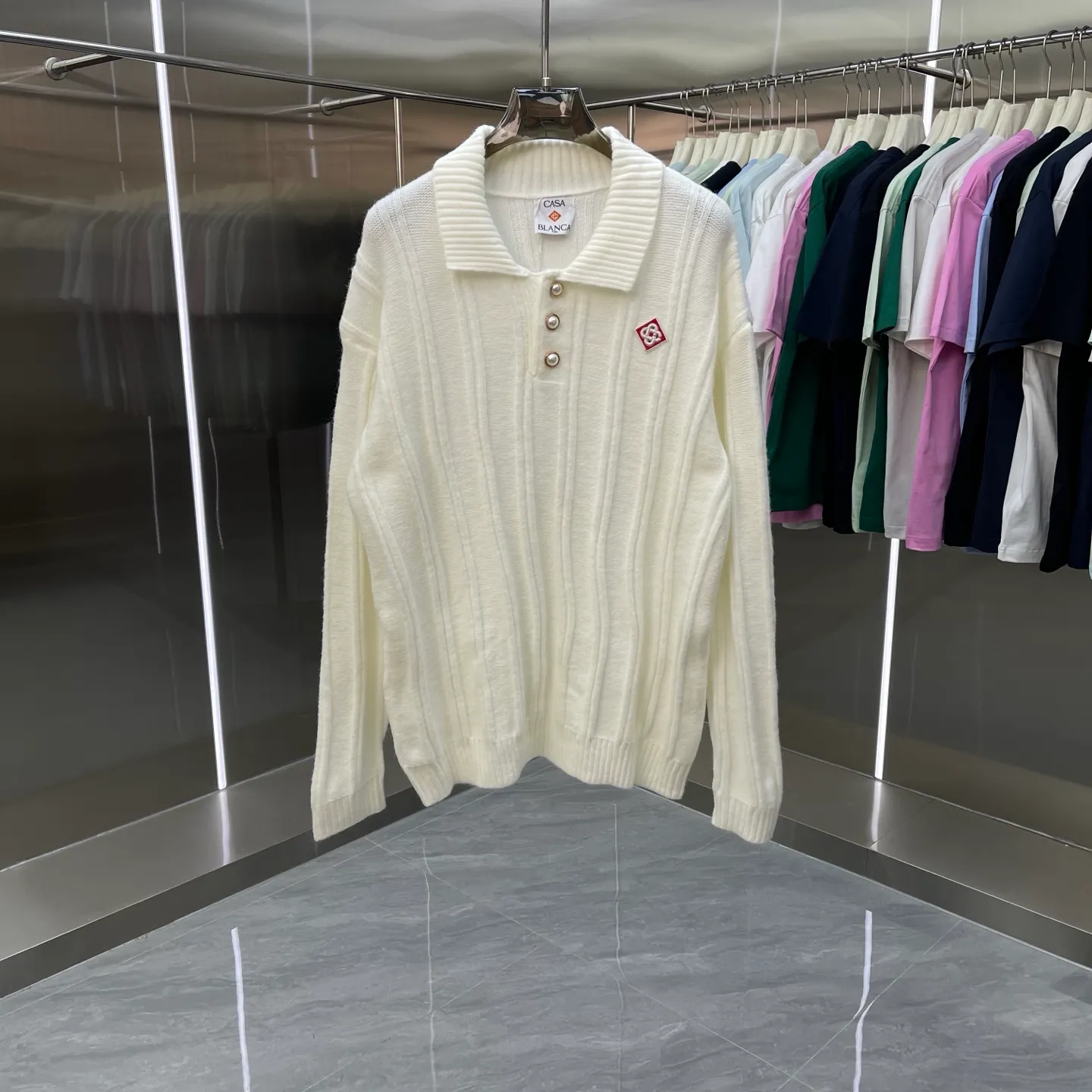 CASABLANCA Casablanca sweater long-sleeved lapel polo. Original development. Comfortable upper body. Imported equipment. Original high-density embroidered seal. Factory OEM for domestic first-line brands. Impeccable workmanship. Sizes: S M L XL